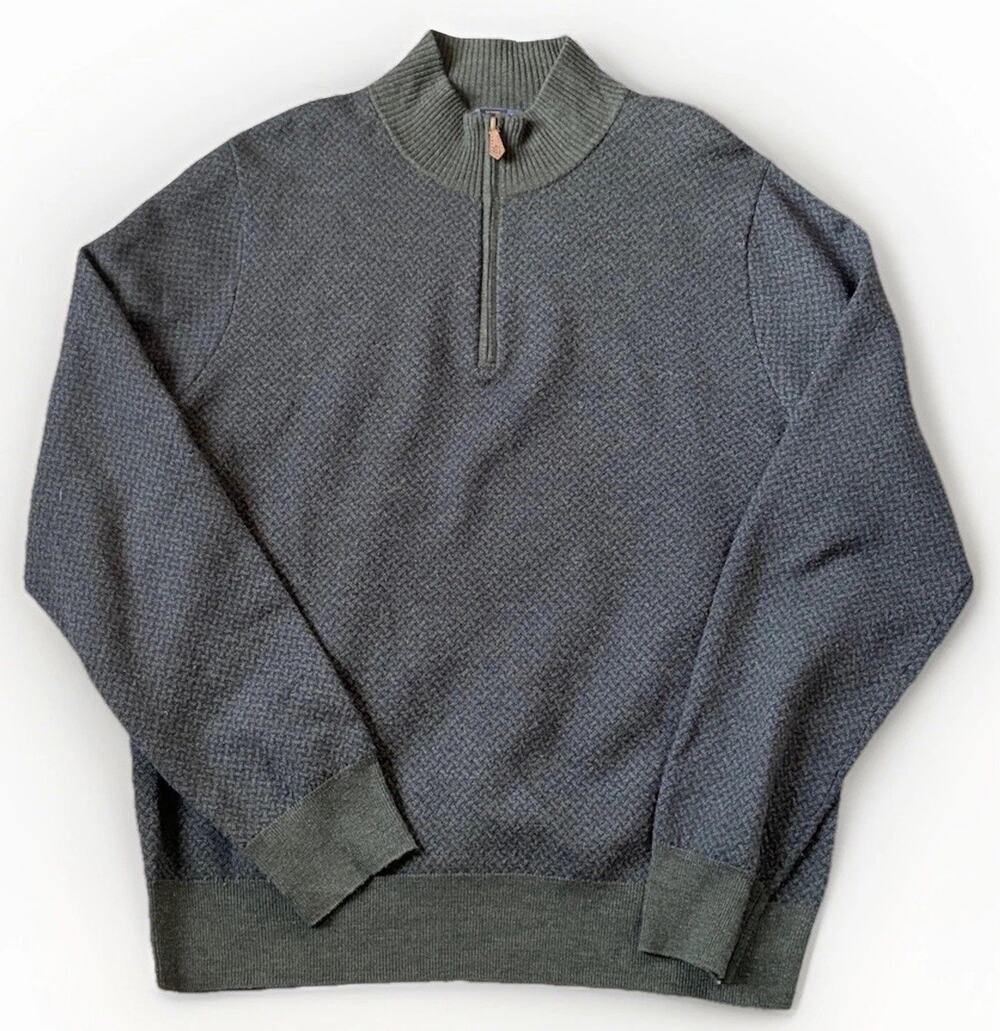 Brooks Brothers Saxxon Wool 1/4 Zip Sweater Men L Navy Green